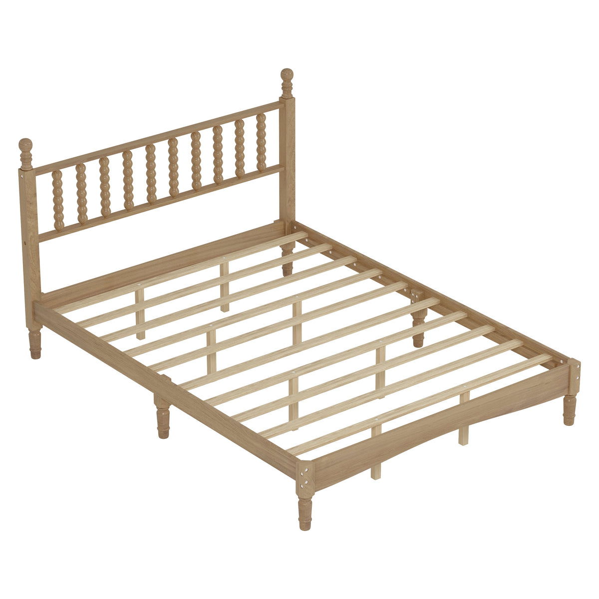 Queen Size Wood Platform Bed with Gourd Shaped Headboard by HouseOfZazla, natural oak on Tampa Home & Garden Store