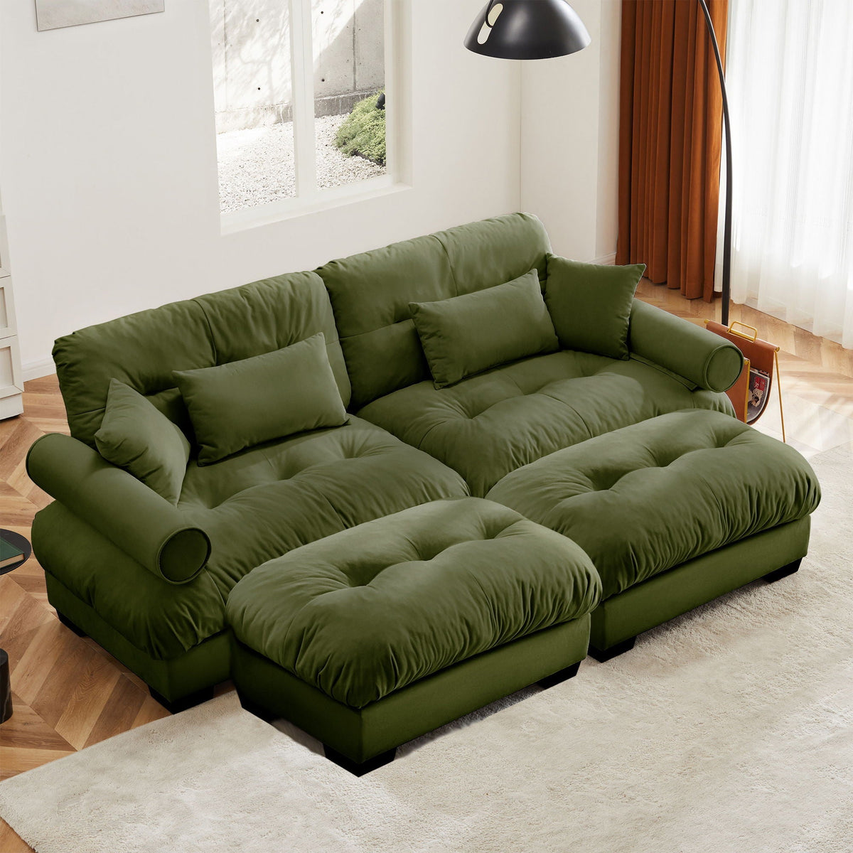 Super Comfort Oversized Modular Sectional Sofa with Movable Ottoman in green fabric on Tampa Home & Garden Store
