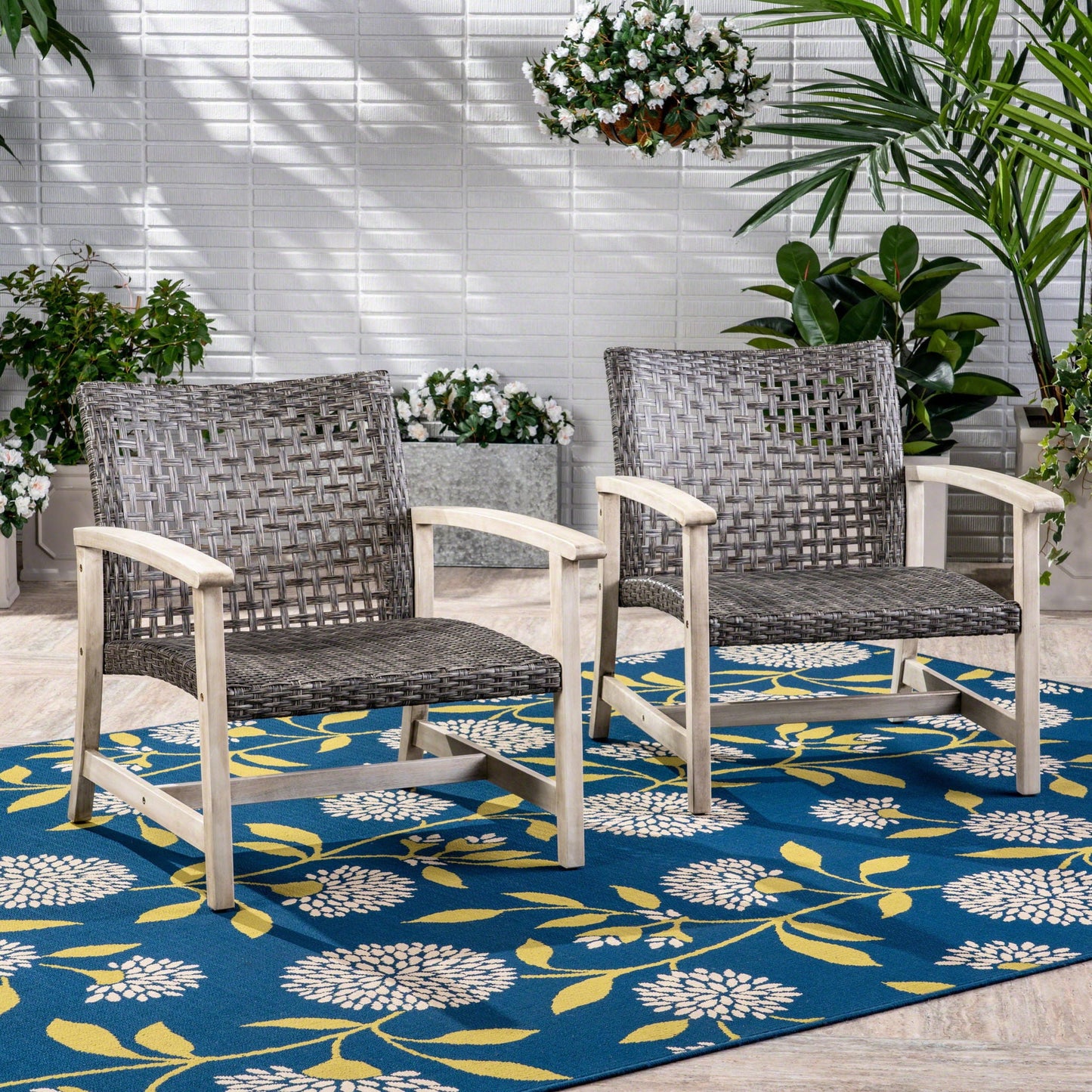 Outdoor Club Chair in Gray with Rattan and Acacia