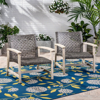 Outdoor Club Chair in Gray with Rattan and Acacia