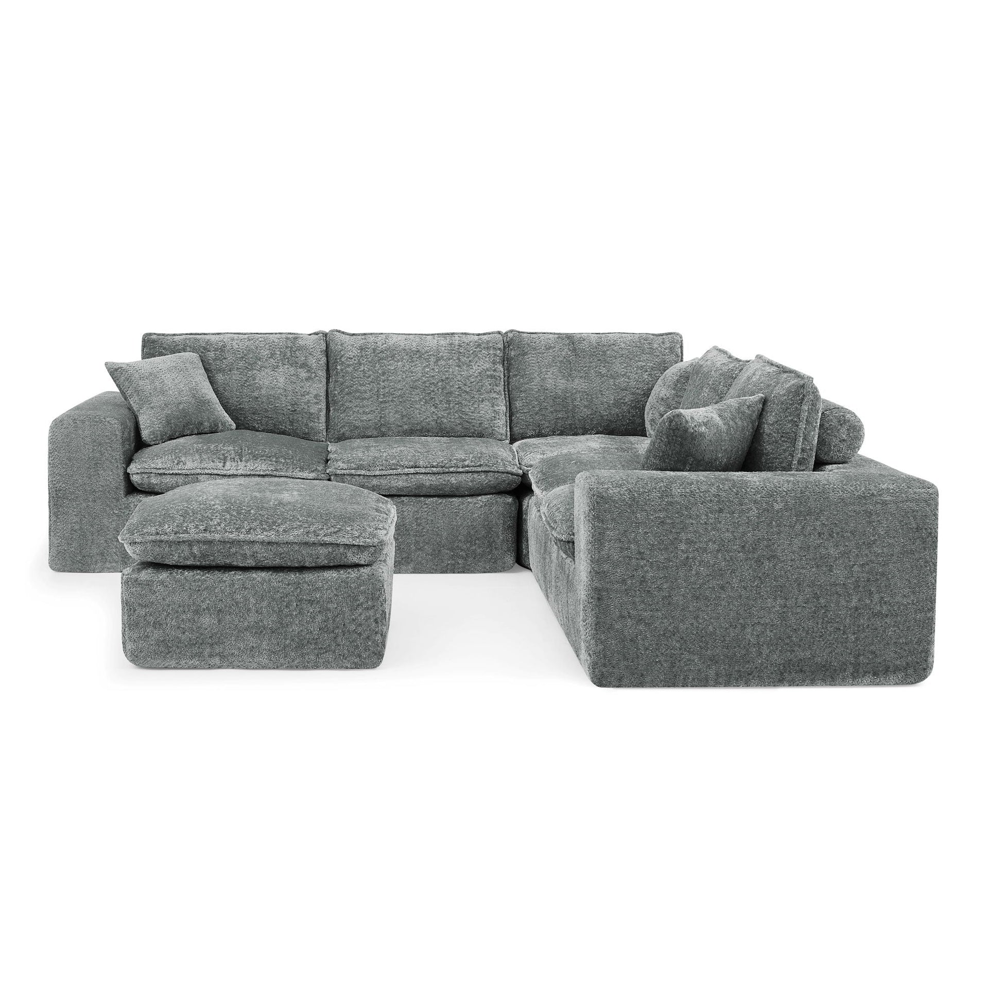 Sectional Sofa With Moveable Ottoman by HouseOfZazla, gray textured fabric 3-piece set on Tampa Home & Garden Store