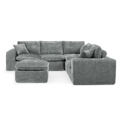 Sectional Sofa With Moveable Ottoman by HouseOfZazla, gray textured fabric 3-piece set on Tampa Home & Garden Store