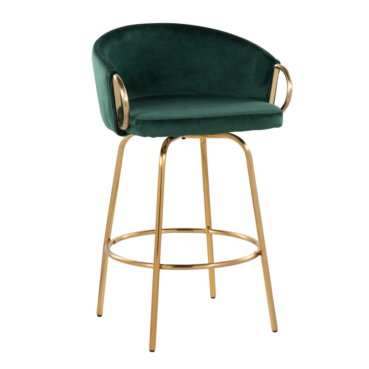 Claire Contemporary Counter Stool with Swivel, emerald velvet, gold legs, set of 2 on Tampa Home & Garden Store