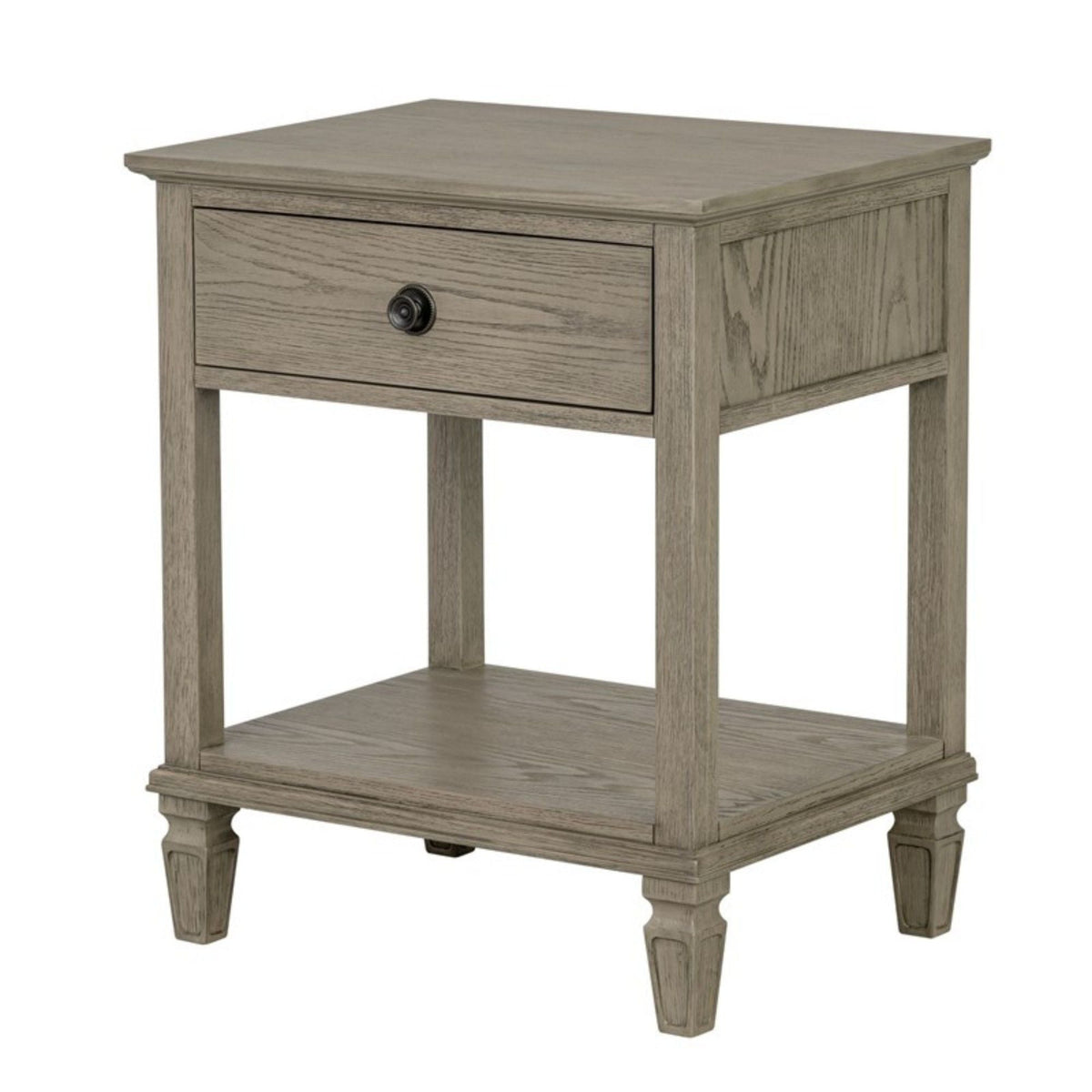 Bedside table with drawer and lower shelf in weathered gray solid wood, accent nightstand on Tampa Home & Garden Store