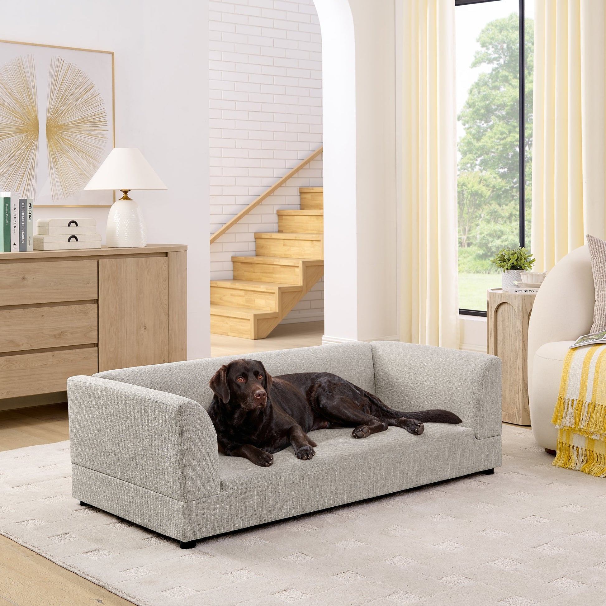 Comfortable oversized pet sofa for medium/large dogs in light gray fabric by HouseOfZazla on Tampa Home & Garden Store