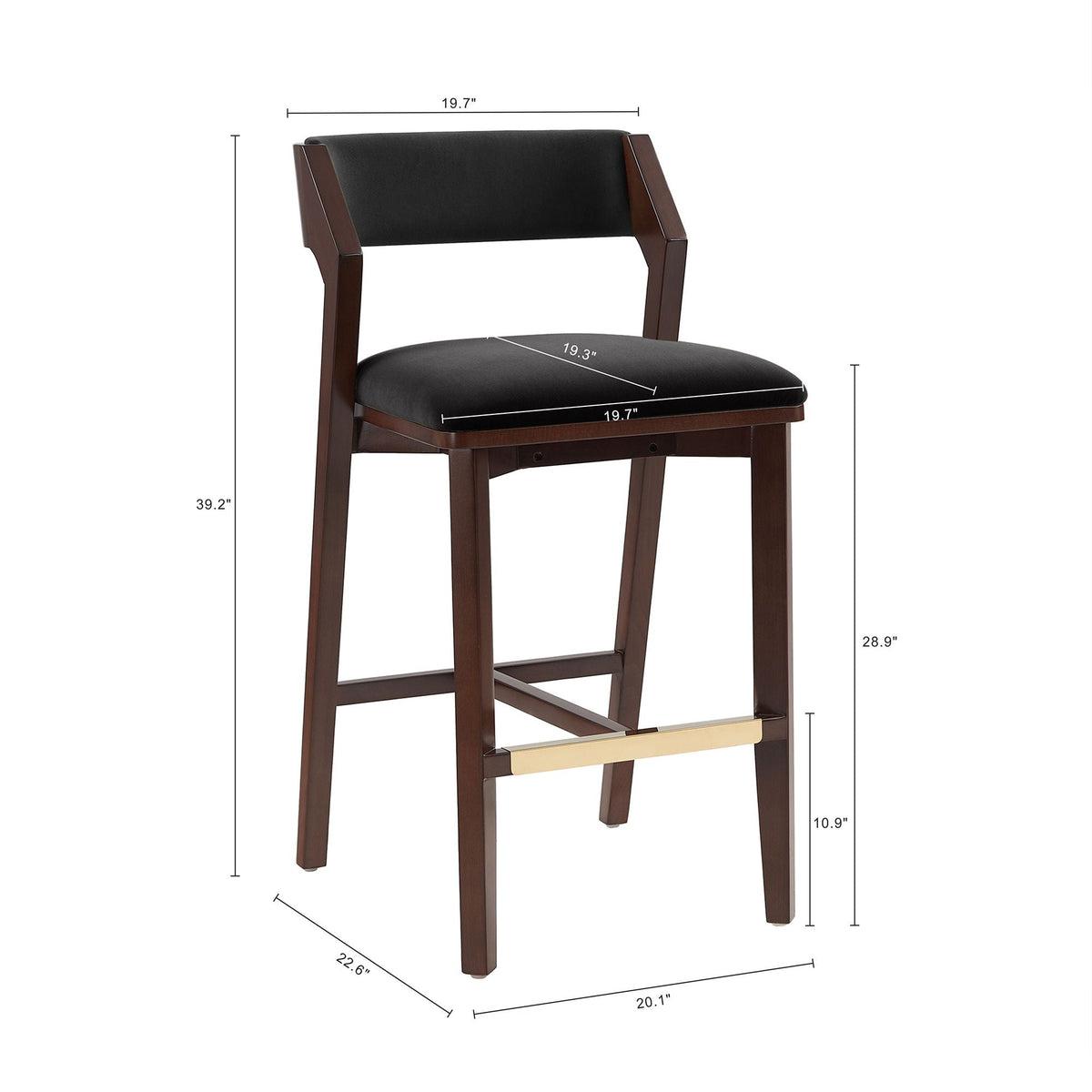Bar Height Barstool with Backrest in black upholstery and dark wood frame by HouseOfZazla on Tampa Home & Garden Store