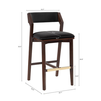 Bar Height Barstool with Backrest in black upholstery and dark wood frame by HouseOfZazla on Tampa Home & Garden Store