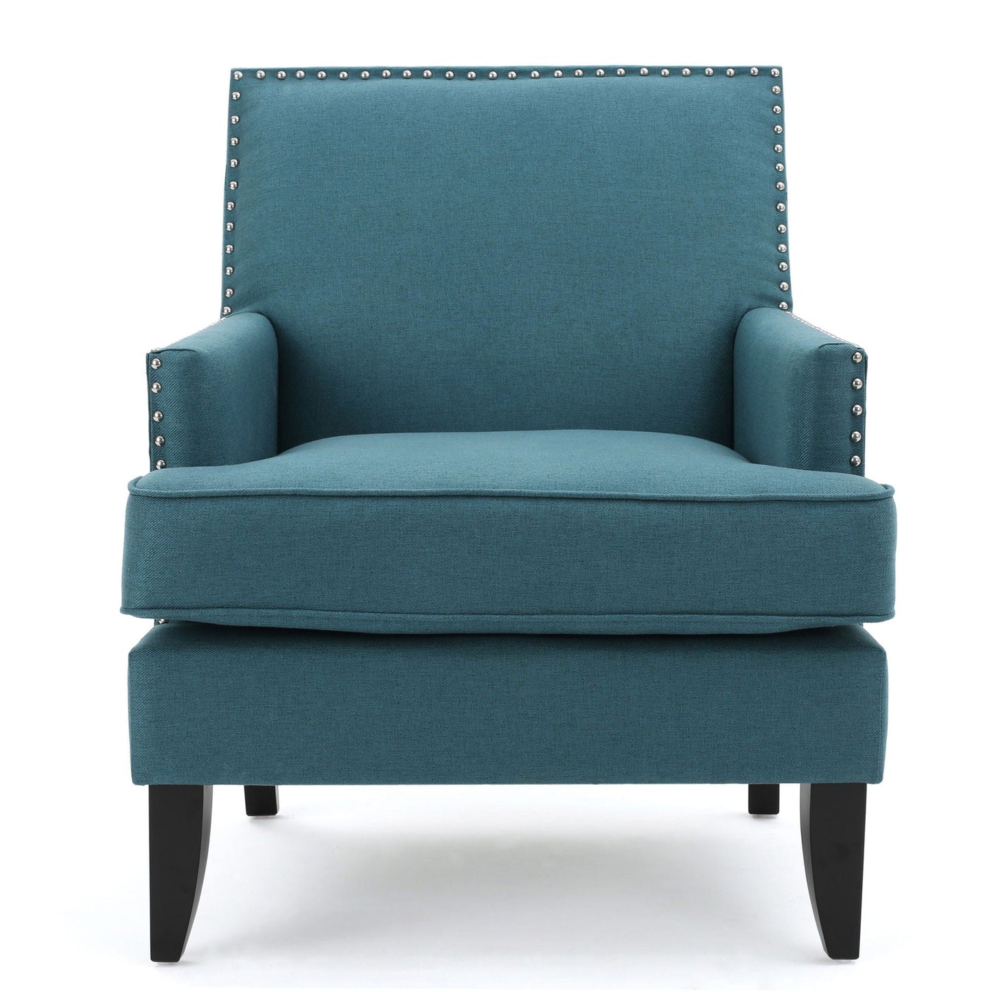 Serenada upholstered fabric club chair teal blue with nailhead trim and tapered birch legs on Tampa Home & Garden Store