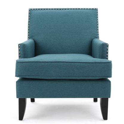 Serenada upholstered fabric club chair teal blue with nailhead trim and tapered birch legs on Tampa Home & Garden Store