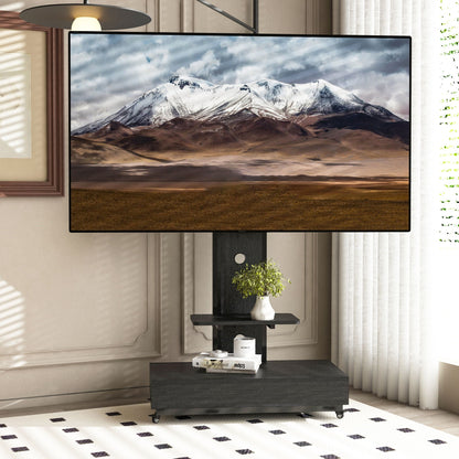 Mobile TV Cart by HouseOfZazla, black finish with push-pull drawer and lockable wheels on Tampa Home & Garden Store
