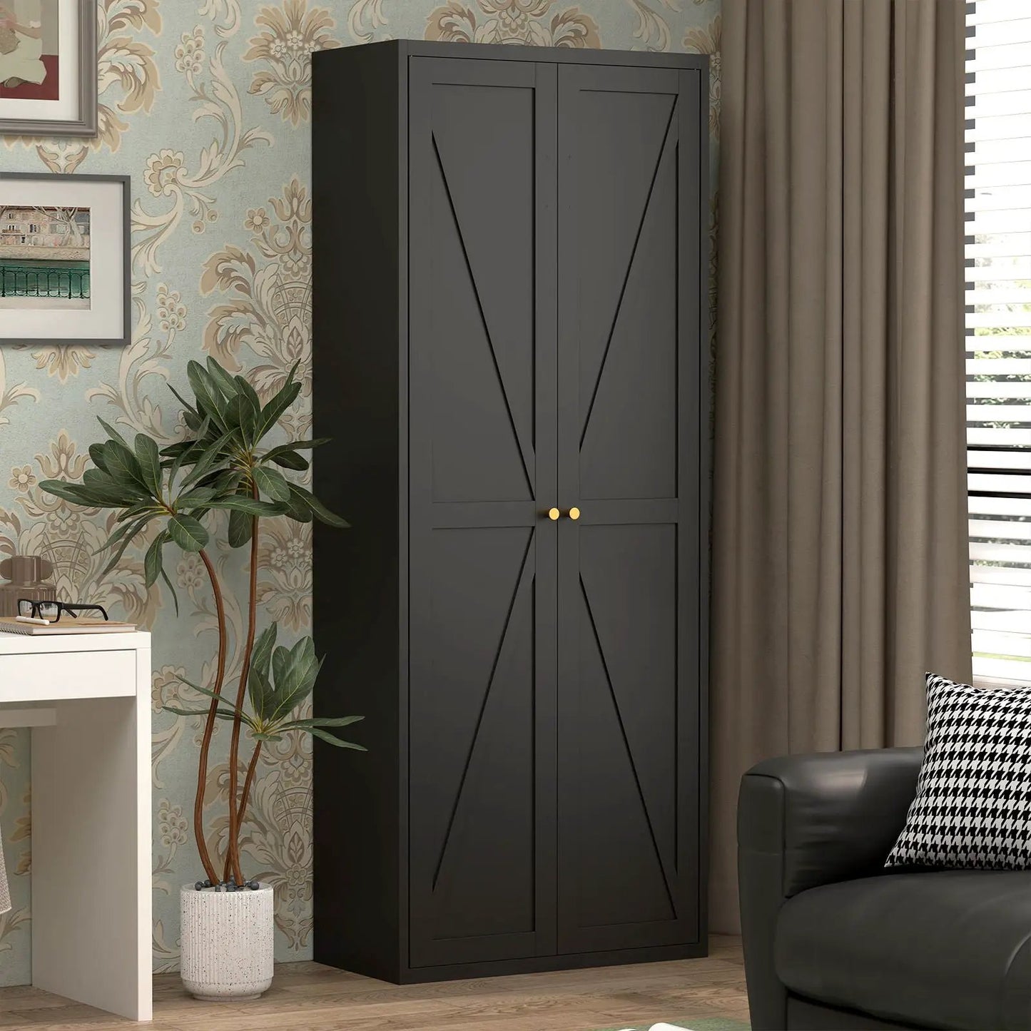 Adjustable 2-Door Storage Cabinet, dark charcoal finish, gold knobs, accent cabinet on Tampa Home & Garden Store