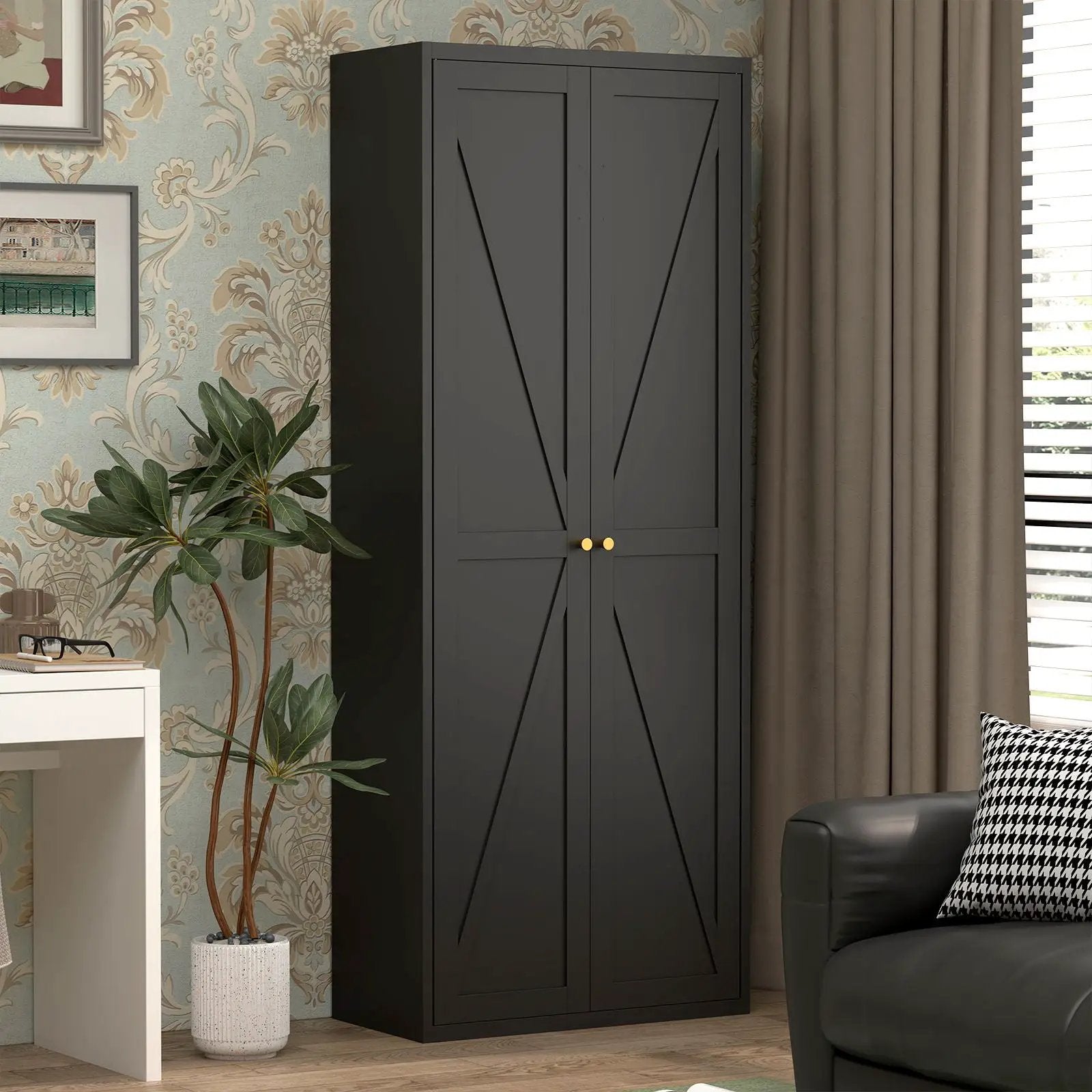 Adjustable 2-Door Storage Cabinet, dark charcoal finish, gold knobs, accent cabinet on Tampa Home & Garden Store