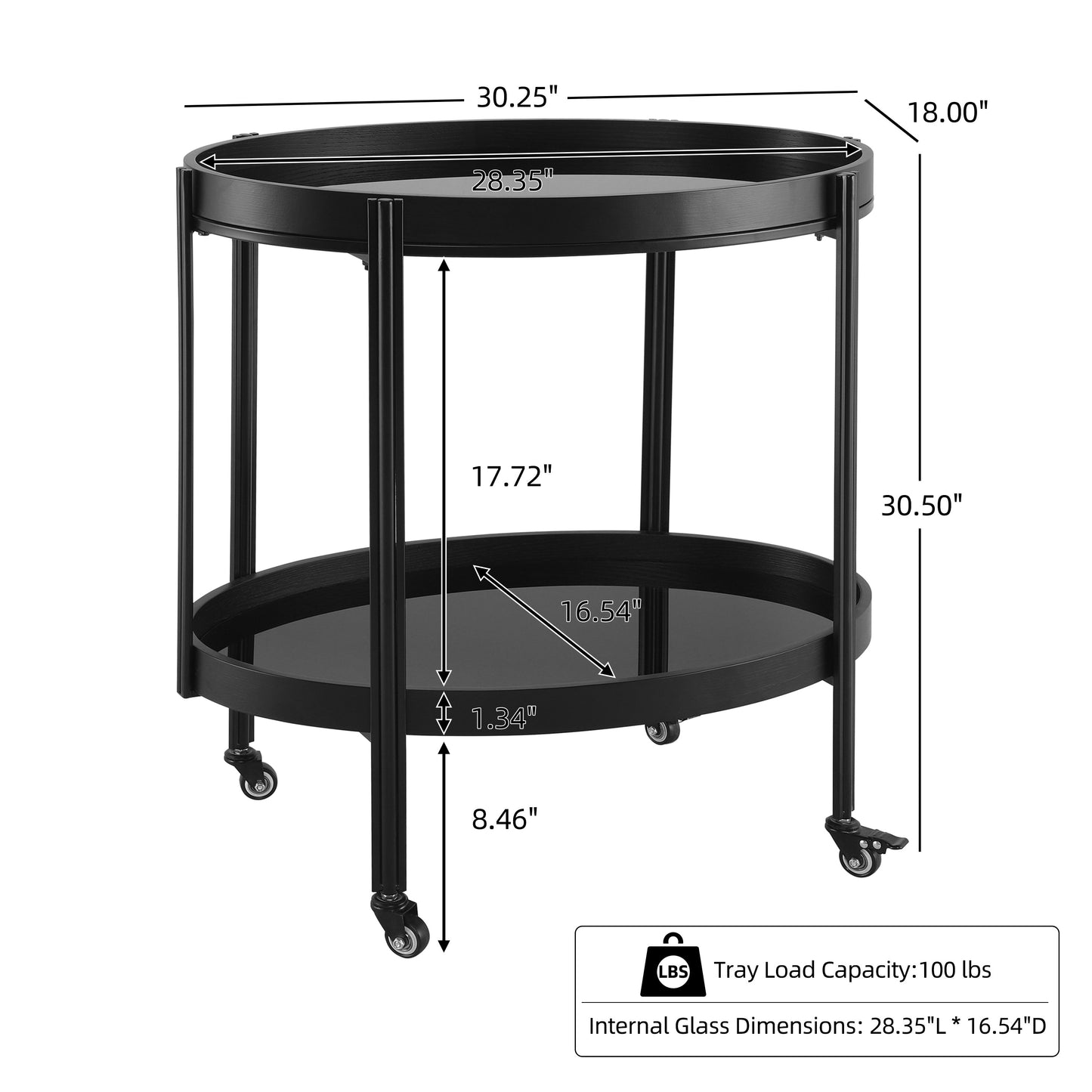 Oval Kitchen Island and Bar Cart With Glass Top