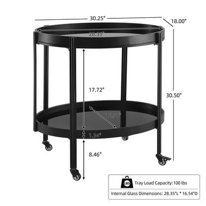 Oval Kitchen Island and Bar Cart With Glass Top