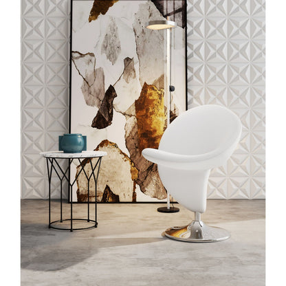 Swivel lounge chair with white wool-blend upholstery beside a round marble-top side table on Tampa Home & Garden Store
