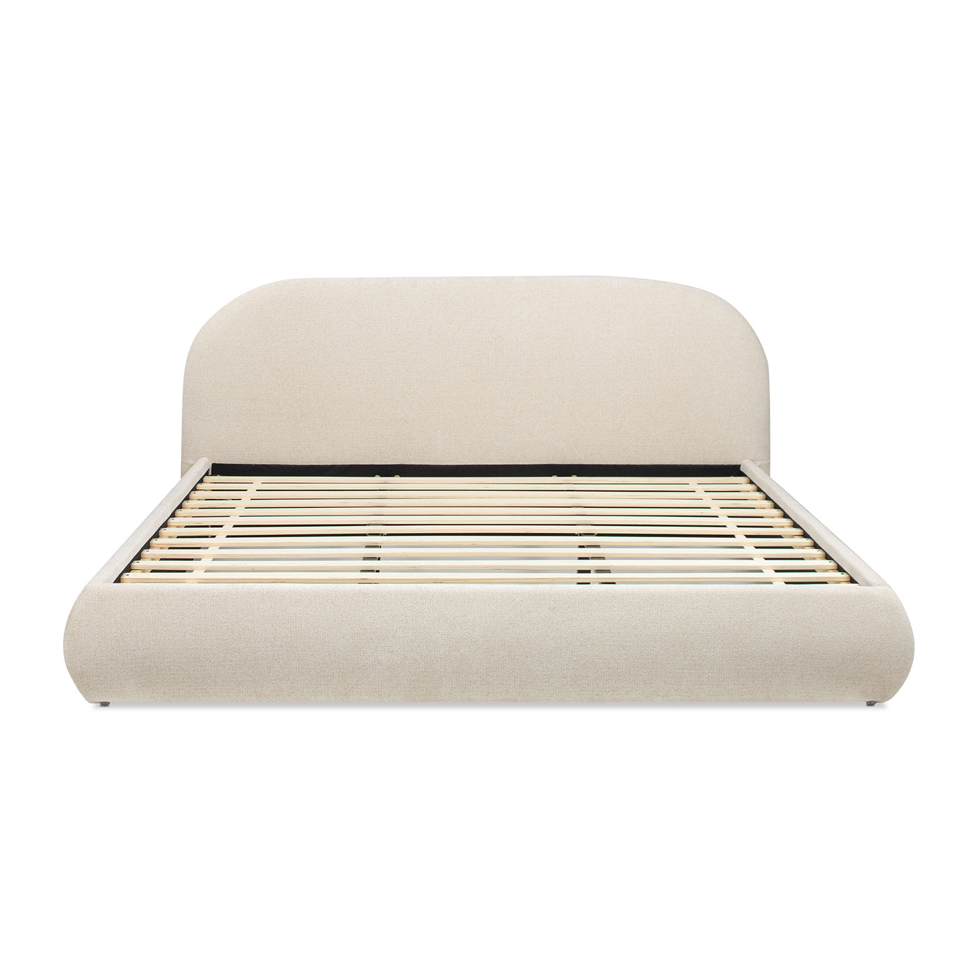 Archie Puffy Bed Oatmeal Light with beige fabric and slatted base at Tampa Home & Garden on Tampa Home & Garden Store