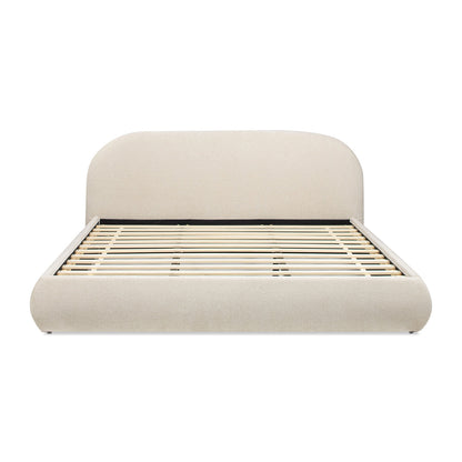 Archie Puffy Bed Oatmeal Light with beige fabric and slatted base at Tampa Home & Garden on Tampa Home & Garden Store