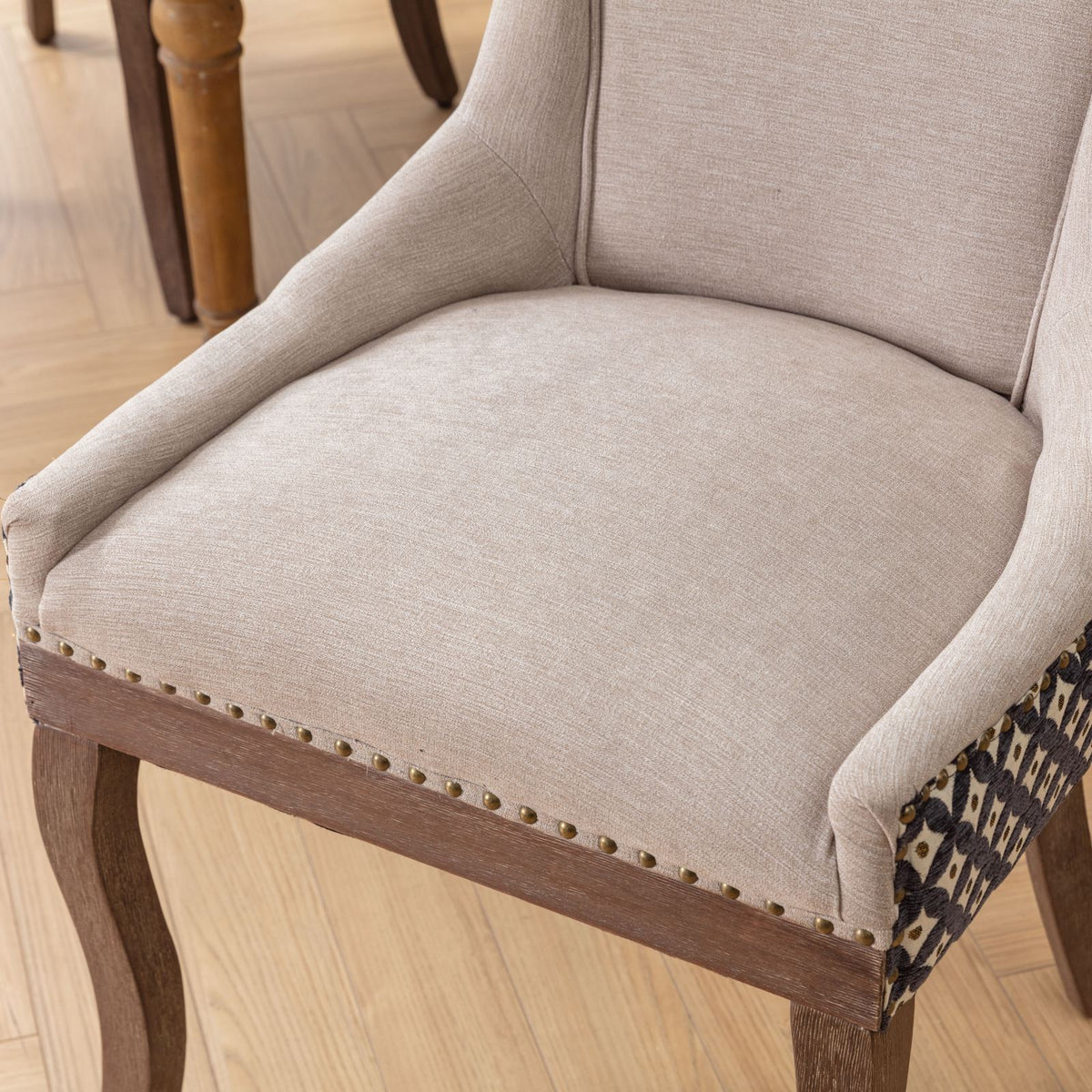 Ultra Side Dining Chair Set with solid wood legs in beige upholstery, branded HouseOfZazla on Tampa Home & Garden Store