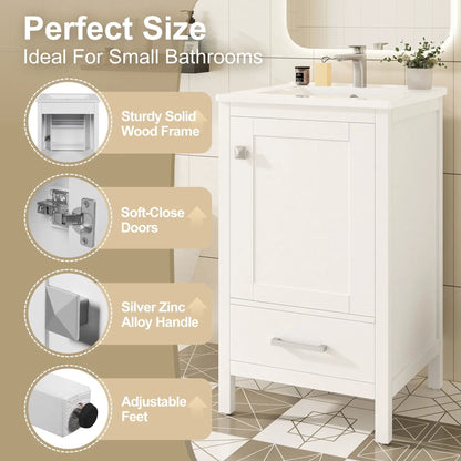Bathroom Vanity Ceramic Sink and Divider Drawer