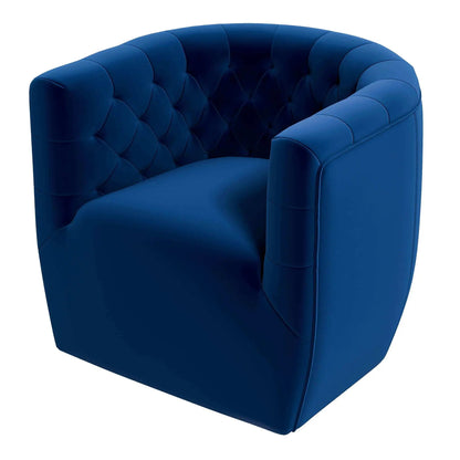 Delaney ergonomic swivel chair blue velvet with tufted back and curved arms on Tampa Home & Garden Store