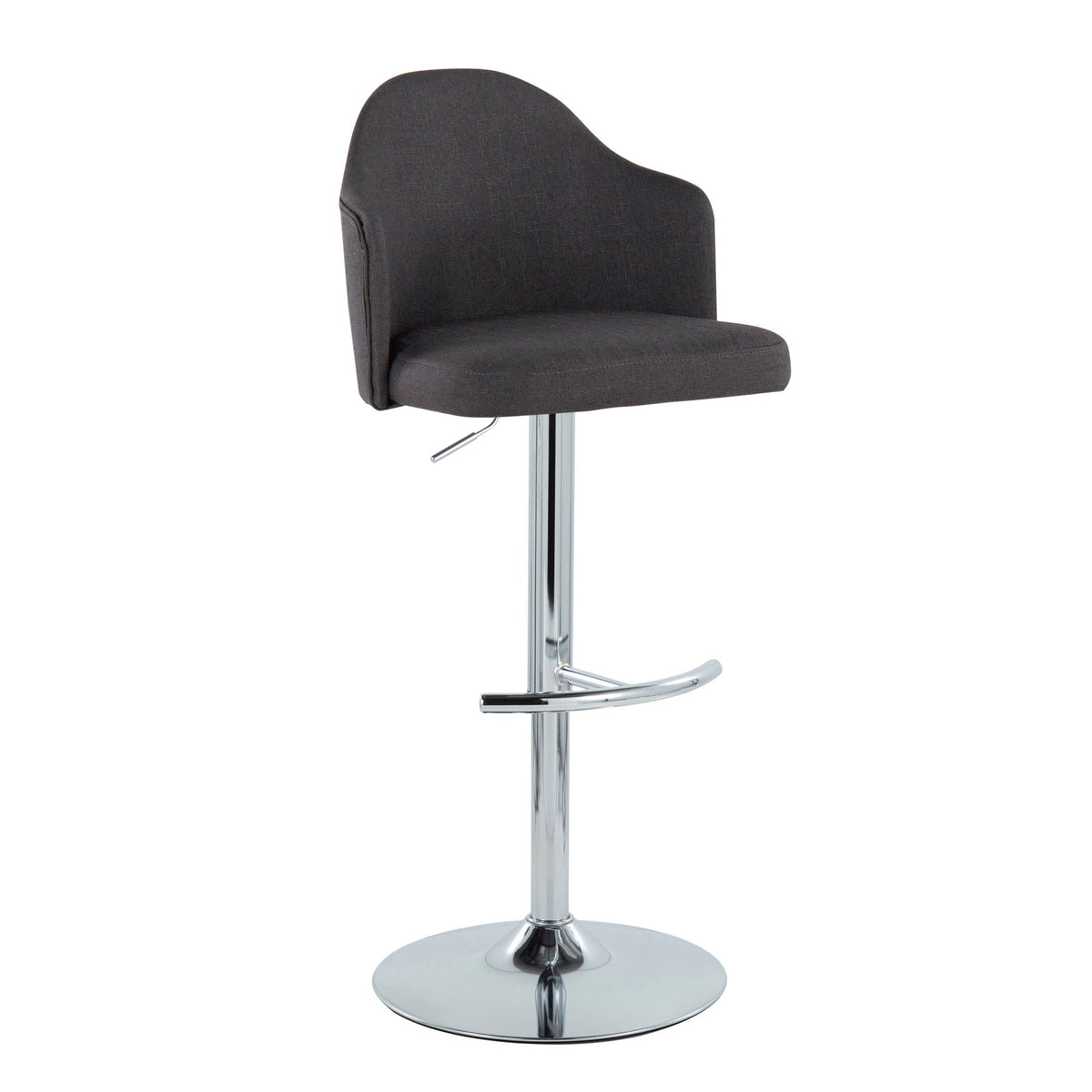 Contemporary adjustable barstool by HouseOfZazla with swivel, charcoal fabric and chrome base on Tampa Home & Garden Store