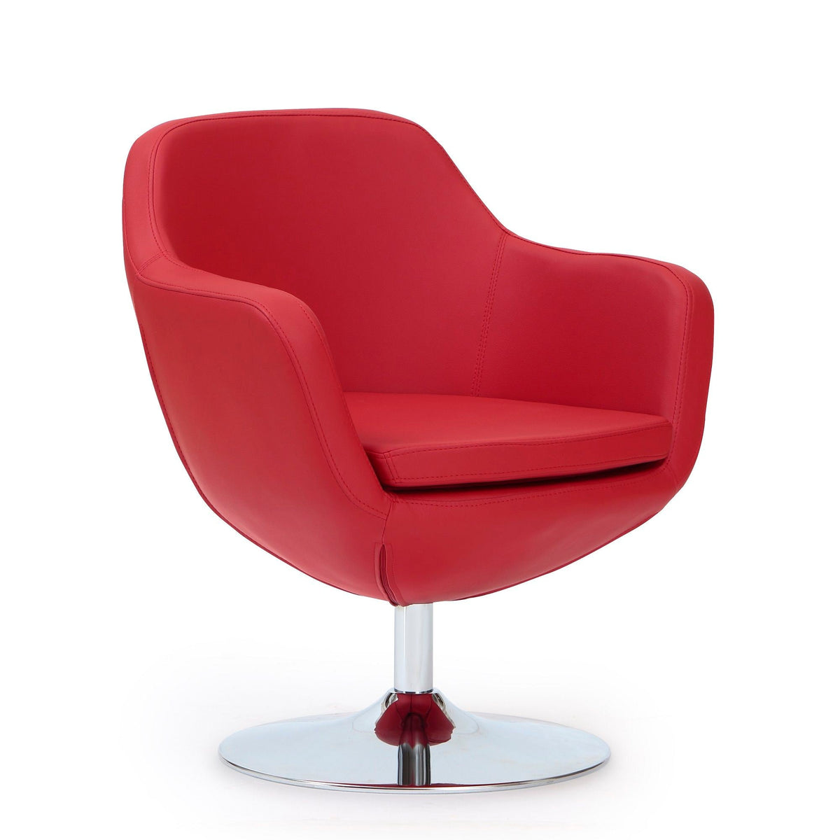 Caisson Swivel Lounge Chair in red faux leather with chrome pedestal base on Tampa Home & Garden Store