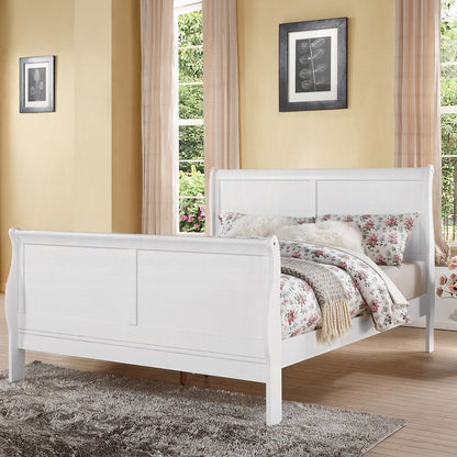 Louis Philippe III White Finish Queen Bed with paneled headboard and footboard on Tampa Home & Garden Store