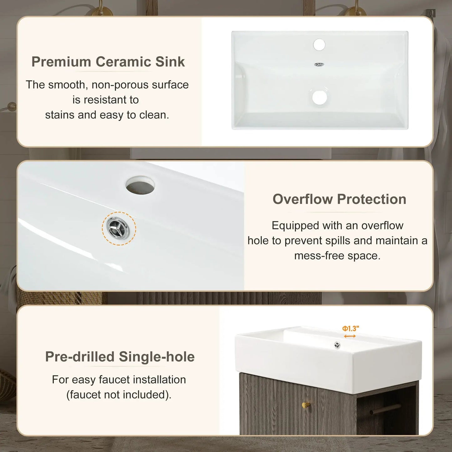 Bathroom Vanity With Sink, Freestanding Cabinet