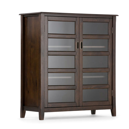 Burlington mahogany brown medium storage cabinet with glass-front doors and glass panels on Tampa Home & Garden Store