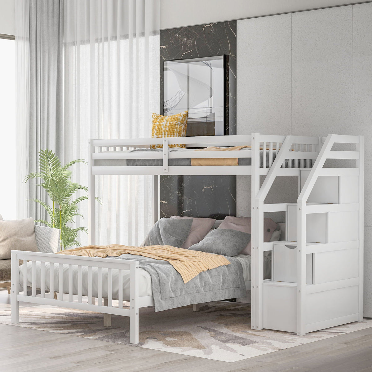 Loft bed with staircase and storage by HouseOfZazla, white frame with storage on Tampa Home & Garden Store