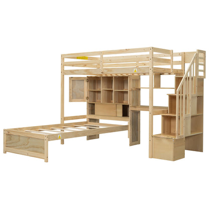 Loft bed with built-in desk and staircase, natural pine wood by HouseOfZazla on Tampa Home & Garden Store