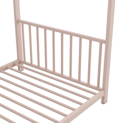 Metal house platform bed with durable frame pink canopy style on Tampa Home & Garden Store