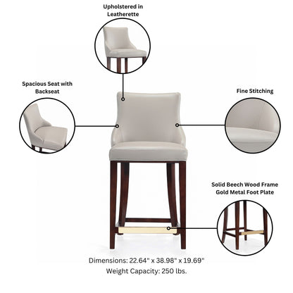 Shubert Counter Stool beige leatherette with solid beech wood frame and gold metal foot plate on Tampa Home & Garden Store