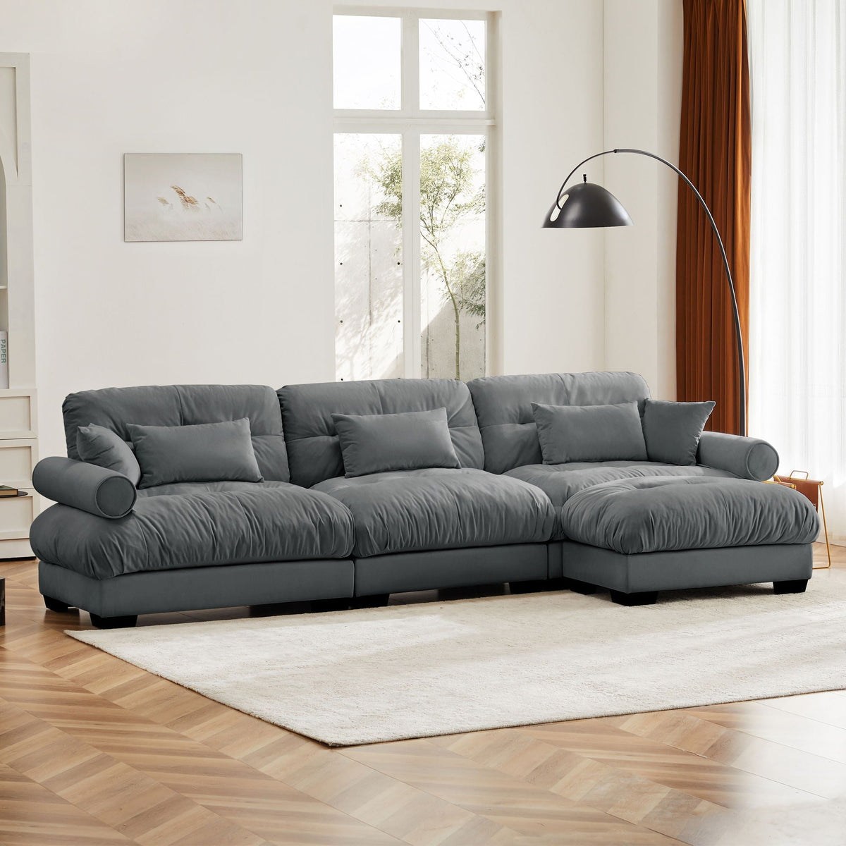 Oversized modular sectional sofa with movable ottoman in gray upholstery by HouseOfZazla on Tampa Home & Garden Store