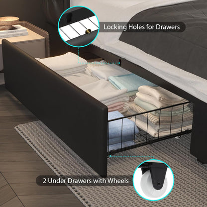 Wingback Upholstered Bed Frame Led and Usb