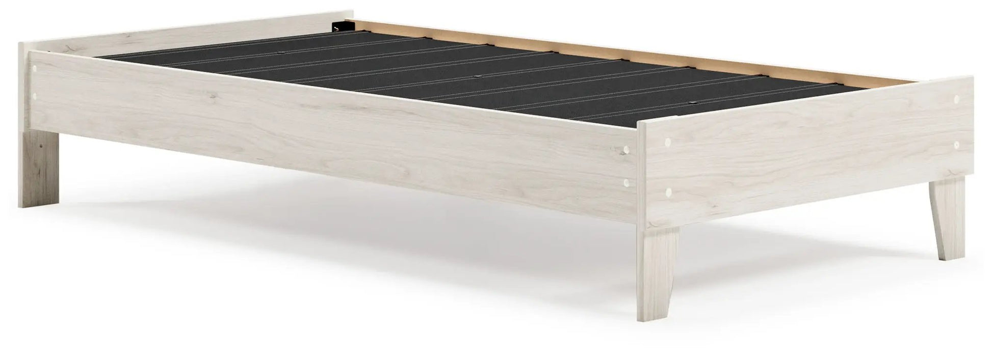 Socalle platform bed by Unique Piece Furniture in light whitewashed wood with black slats on Tampa Home & Garden Store