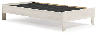 Socalle platform bed by Unique Piece Furniture in light whitewashed wood with black slats on Tampa Home & Garden Store