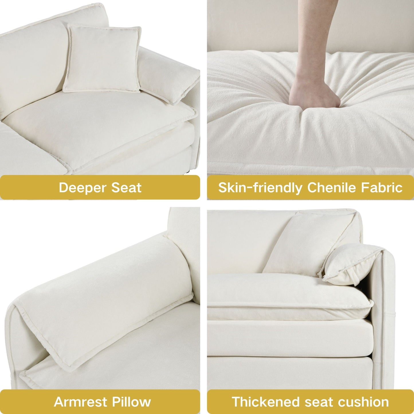 Modern Deep-Seat Modular Sectional Sofa Cloud Couch with Ottoman in cream by HouseOfZazla on Tampa Home & Garden Store