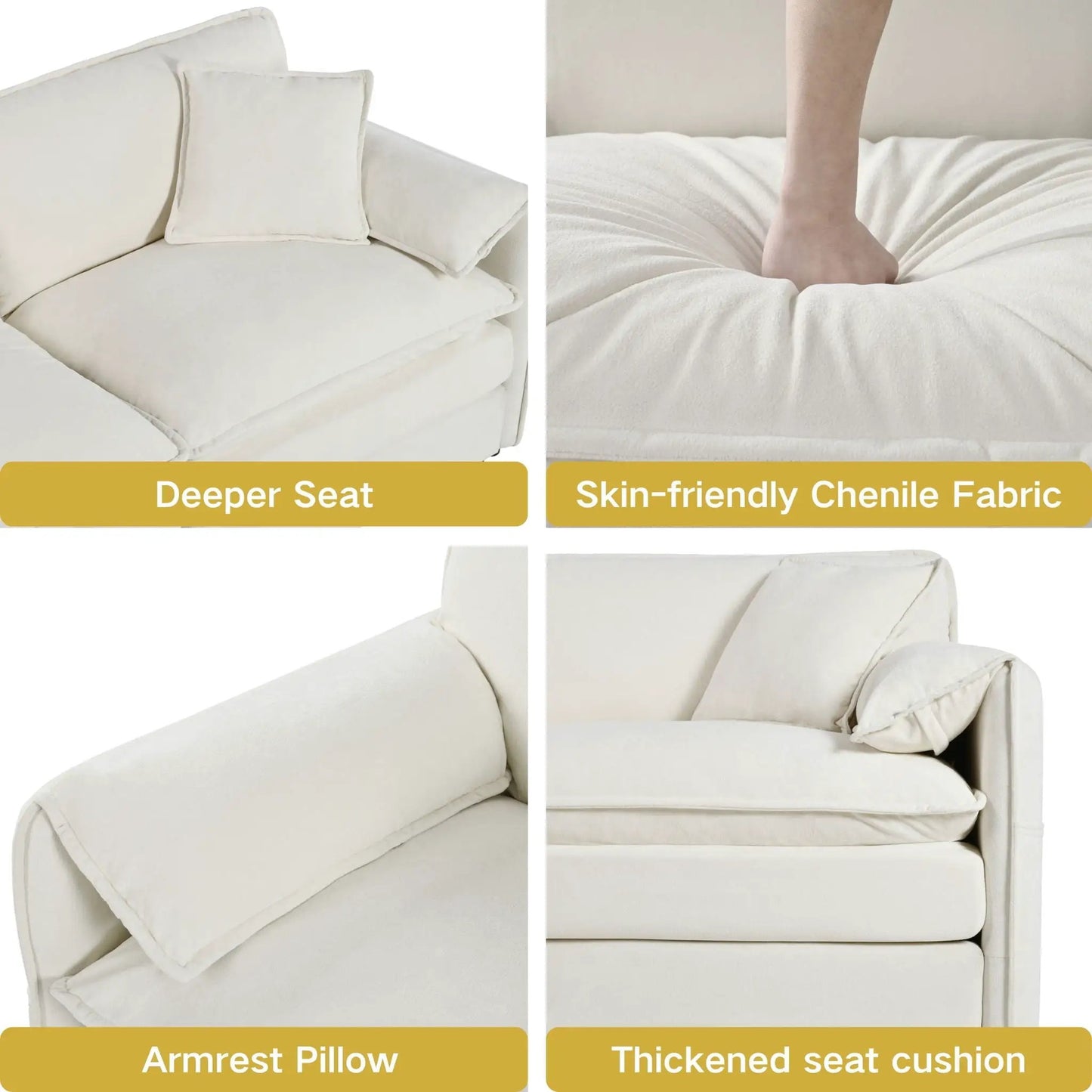 Stationary sectional sofa in ivory chenille with plush cushions by Unique Piece Furniture on Tampa Home & Garden Store