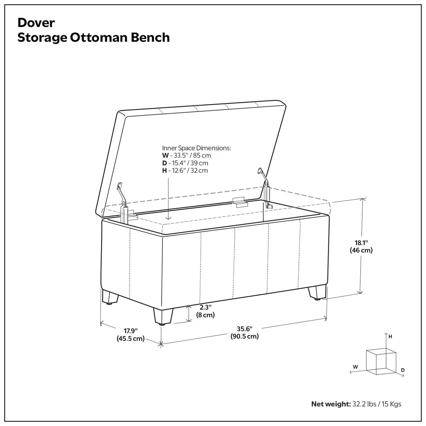 Dover Storage Ottoman Bench by Unique Piece Furniture with lid open and inner storage on Tampa Home & Garden Store