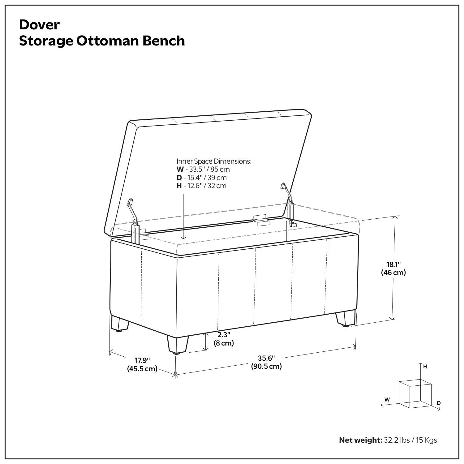 Dover Storage Ottoman Bench by Unique Piece Furniture with lid open and inner storage on Tampa Home & Garden Store