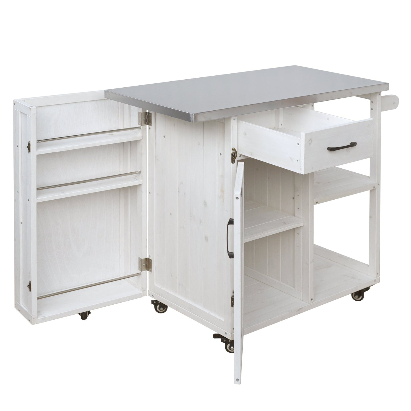 Outdoor kitchen island prep station by HouseOfZazla in fir wood with gray top pullout surface on Tampa Home & Garden Store