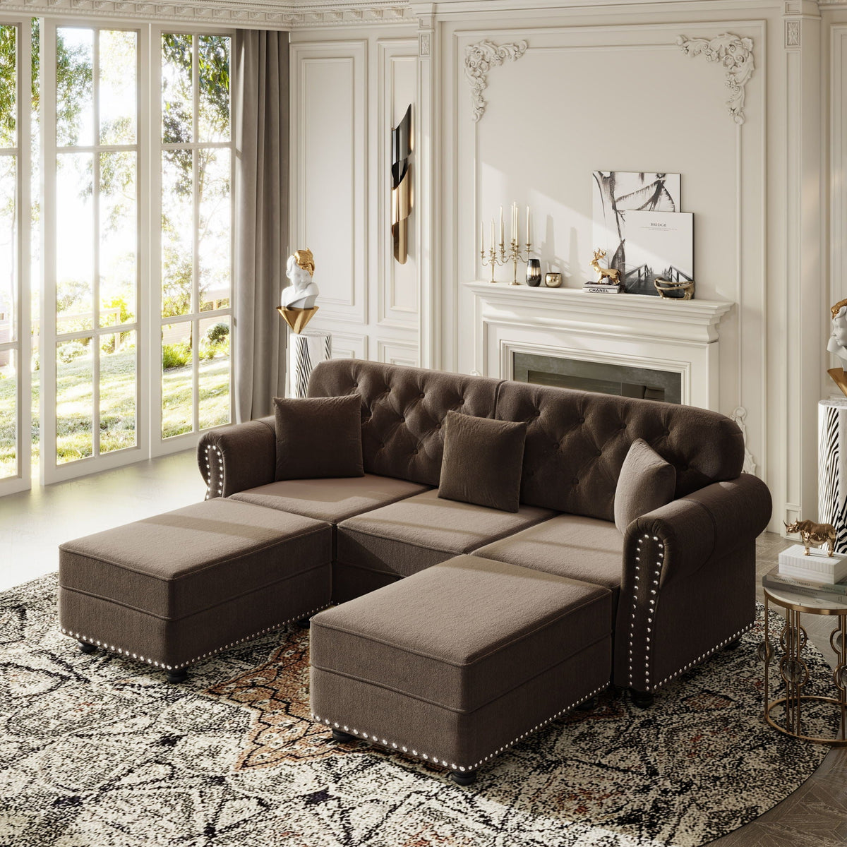 Upholstered Sofa Set with Nailhead and Pillows