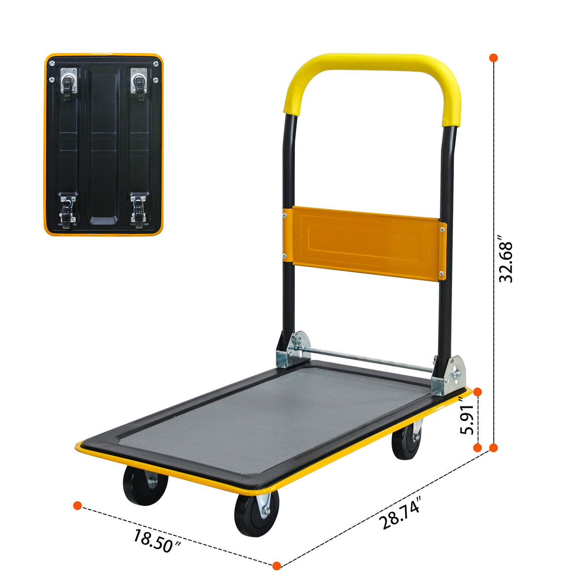 330lbs Heavy Duty Flatbed Cart with Folding Platform yellow hand truck HouseOfZazla on Tampa Home & Garden Store
