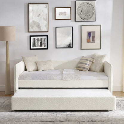 Upholstered daybed with pop-up trundle in cream fabric by Unique Piece Furniture on Tampa Home & Garden Store
