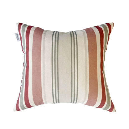 Outdoor Pillows set of 2 in striped multicolor fabric (red, cream, sage green, gray, rust) by Unique Piece Furniture on Tampa Home & Garden Store