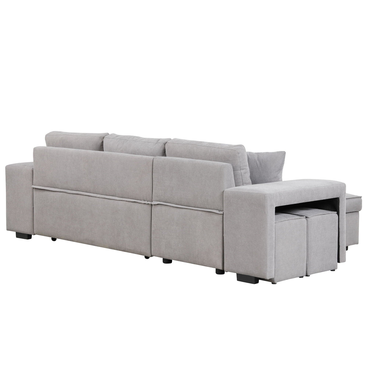 Modern L-shaped sleeper sectional with reversible chaise, storage, and 2 stools in gray fabric on Tampa Home & Garden Store