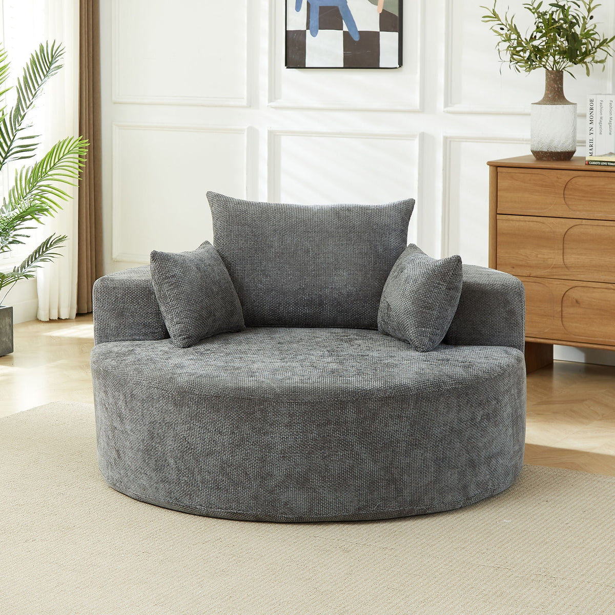 Gray Chenille Sleeper Chair for Living Room