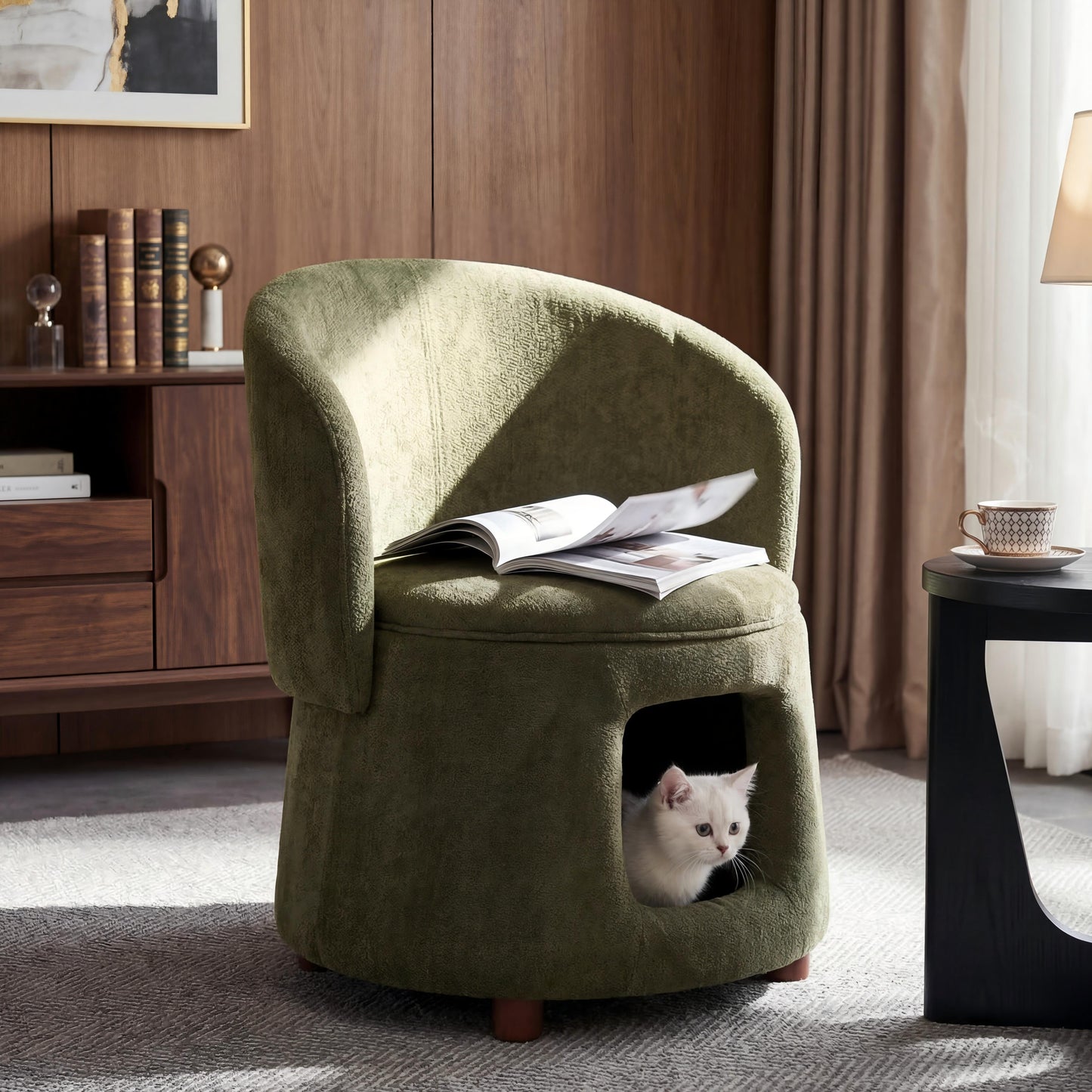Green HouseOfZazla pet-friendly chair with hidden pet nook and convertible stool on Tampa Home & Garden Store