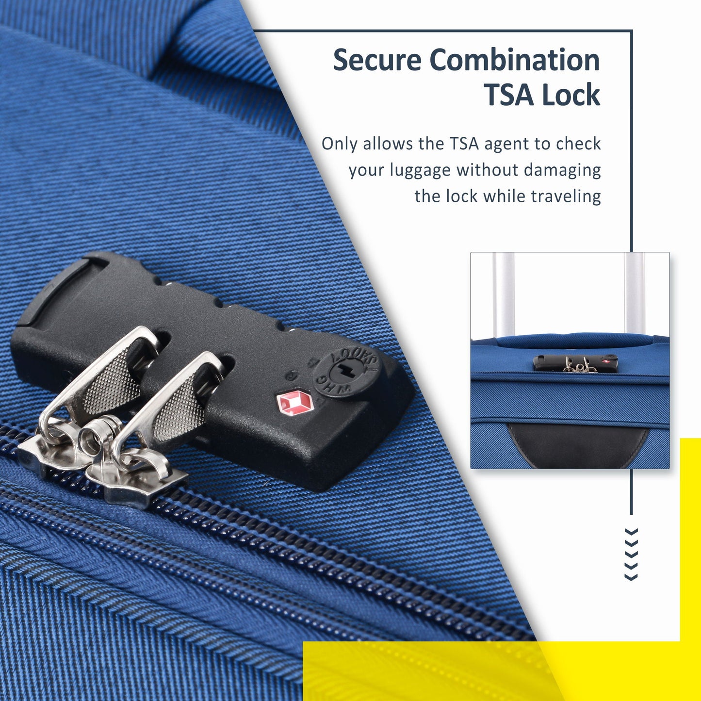 Softside luggage set in blue fabric with built-in TSA lock and metal zippers on Tampa Home & Garden Store